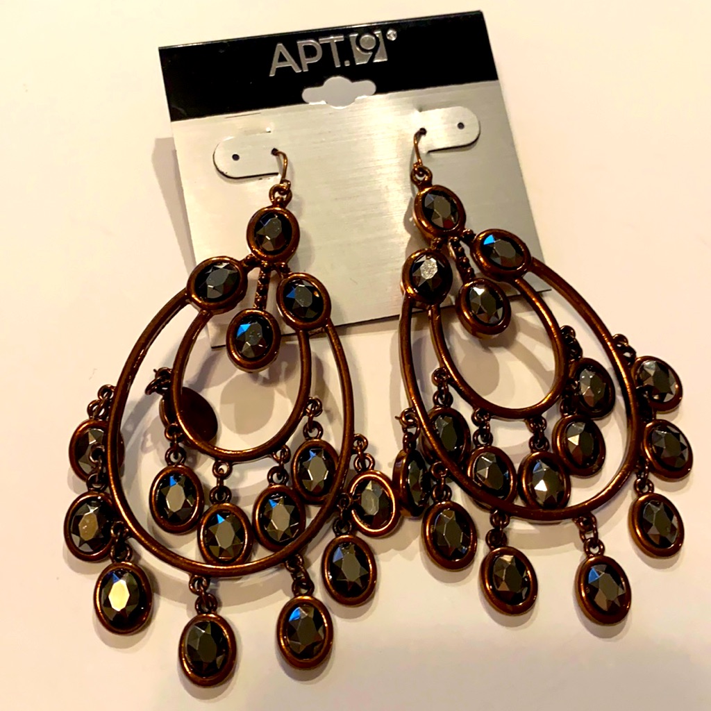 Apt 9 Dangle Tear Drop Bead Bronze Metal Chandelier Earrings Pierced Ears 13$